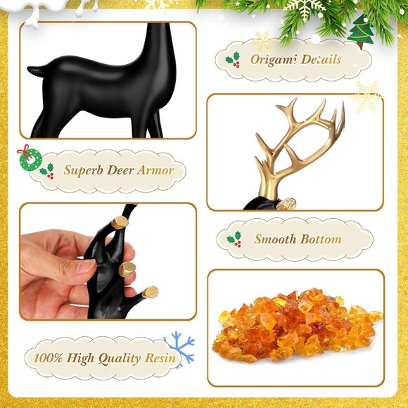 8 Pcs Christmas Black Standing Deer Figurines Decoration for Home Living - Picture 6 of 7